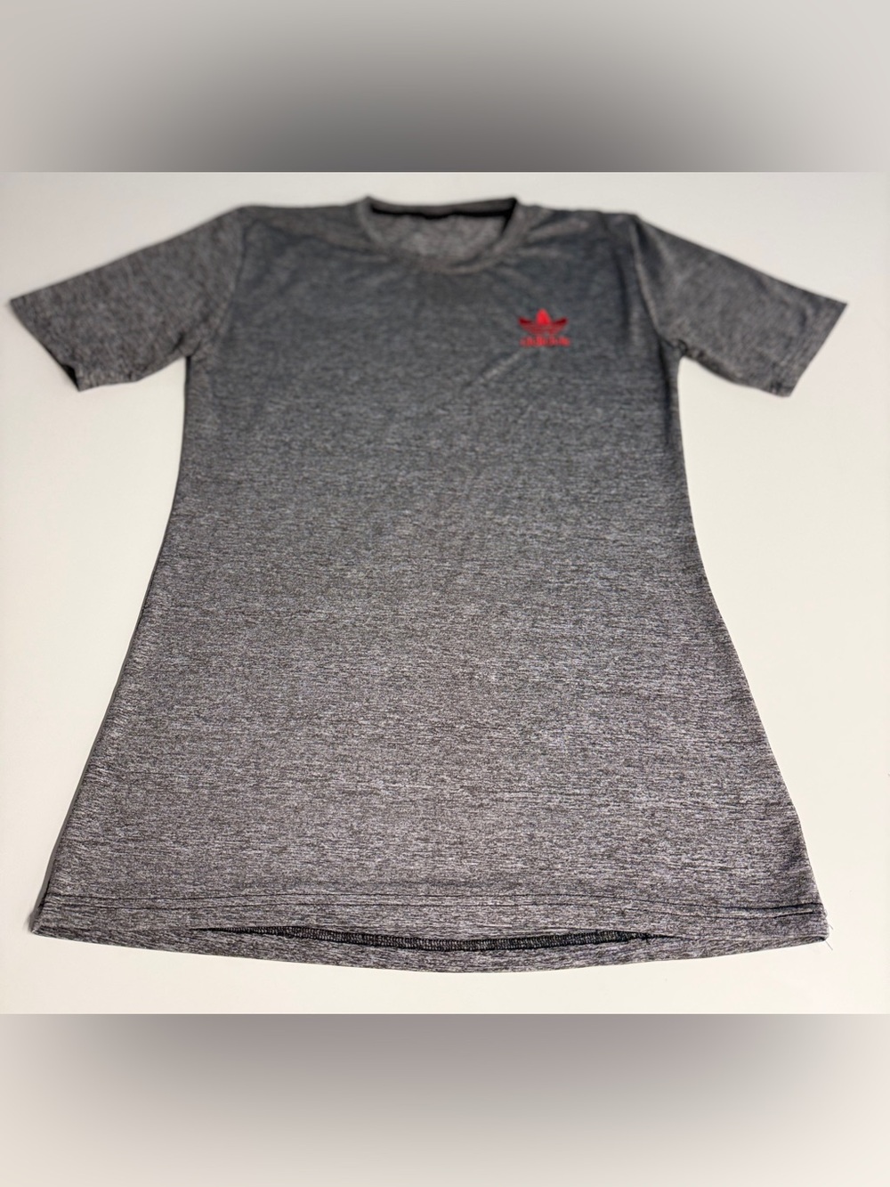 adidas Gray Short Sleeve Crew Tee with Red Trefoil